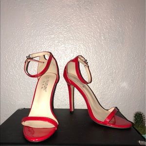 Red ankle strap heels